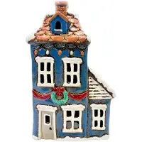 Clayre & Eef Waxinelichthouder Huis Blauw Keramiek
