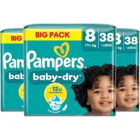 Pampers Baby-Dry luiers - Maat 8 - 114 luiers (17+ KG) - 3 x 38 stuks - Unieke extra laag - Absorberende kern - Flexibele zijkanten