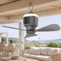 Lapamax Oplaadbare Hangventilator met Lamp - 12.000 mAh - 4 Snelheden - Afstandsbediening en Timer - Campingventilator voor Tent en Camper - Grijs - Ø 45 cm