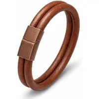 Marama Cooper Herenarmband Bruin – Vegan Leren Armband met Titanium Schuifsluiting – Smalle Pols – 16,5 cm