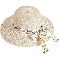 VHV -Stijlvolle Dames Zonnehoed - Opvouwbare Strohoed voor Dames - Elegante Zomerhoed met Strik - UV Beschermende Strandhoed met Brede Rand voor Vakantie Reizen en Outdoor