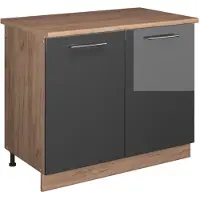 Vicco Wastafelkast Fame-Line Antraciet Hoogglans/Goudkleurig Eiken 100 cm, WB Eik, Model 61957