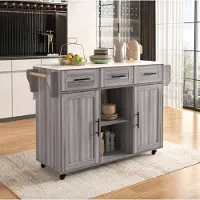 OKWISH Keukenkast - Keukenwagen Met Opklapbaar Werkblad - 139 x 46(71) x 91,5 cm - 3 Lades En 2 Deuren - Grijs MDF
