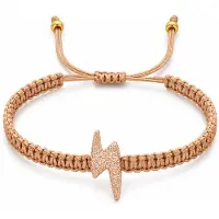 Marama Spark Armband Rosè Goud – Verstelbare Macramé Damesarmband met Bliksem Bedel – Boho – Goudkleurig