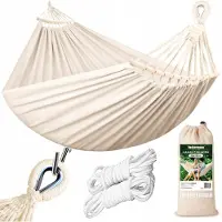 Heckermann Grote 2-persoons hangmat met uitgestrekte stok - 260x150 cm - Max 300 kg