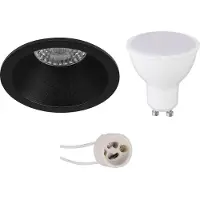 BES LED GU10 Inbouwspot Set - Mat Zwart - Inbouw Rond - Verdiept - Pragmi Pollon Pro - 4W - Warm Wit 3000K - Ø82mm