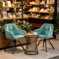 OKWISH Eetkamerstoel Set Van 2 Draaibaar 360 Graden Met Armleuningen En Velvet Zitting Voor Eetkamer Woonkamer Turquoise Metaal