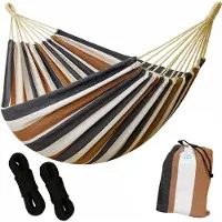 HomeShopXL HSXL Dubbele Hangmat Bruin Wit Blauw met Touwen - 1 of 2 Persoons - Lig Oppervlak 200x150cm - Lengte 260cm