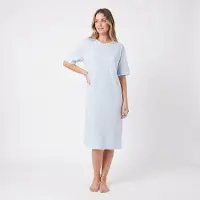 Fine woman Nachthemd - Slaapkleed - Pyjama - Groen - Gestreept - Katoen - Maat L
