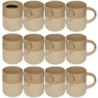 Secret De Gourmet koffie kopjes - Ancient Cairo - 12x stuks - taupe/beige - 340 ml - mokken - keramiek - met stijlvol decoratie motief