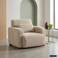 Sweeek Stoffen fauteuil met rubberhouten poten 1 zitplaats Beige
