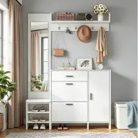 STILVORA Garderobe met schoenenkast, spiegel en kledinghaken, schoenenkast met schoenenbank, garderobe voor de hal, wit