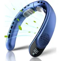 Snq Nekventilator - Draagbare Nekventilator 4 Turbos - Bladloze Nekkoeler - Oplaadbaar 4000 mAh - LED-scherm - 3 Snelheden Instelbaar - 360° Koelende Luchtstroom - Voor Kantoor en Buiten Sport - Blauw