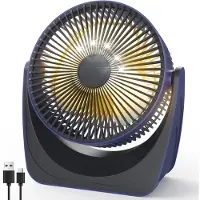 LONGZIMING -Draadloze USB Tafelventilator – 4000mAh Oplaadbare Mini Ventilator – 5 Snelheden – 360° Verstelbaar – Met Warm Nachtlampje voor Thuis, Kantoor en Camping