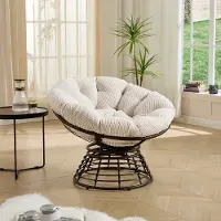 OKWISH Fauteuil - Ergonomische Papasanstoel Met 360 Graden Draaifunctie - Enkelzitter - Rotan En Staal - Modern - Bruin Wit