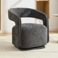 OKWISH Fauteuil 70 x 65,5 x 74 cm - 360 Graden Draaibaar Met Ergonomische Zitting - Voor Woonkamer Of Leeshoek - Chenille - Donkergrijs