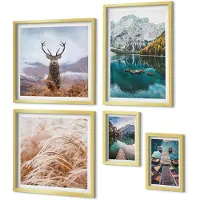 Coloray 5-Delige Schilderij Set - Berglandschappen En Natuurlijke Schoonheid - 50 x 50 cm, 20 x 30 cm En 40 x 60 cm - Wanddecoratie - Muurdecoratie - Woonkamer - Decoratieve Schilderijen