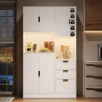 HAUSS SPOLE Keukenkast - Hoge Buffetkast Met LED-Verlichting En Stopcontacten - Met Wijnrek En 3 Lades - MDF - 105x40x180 Cm - Wit