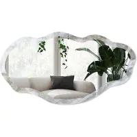 Wallfluent Marmerpatroon Spiegel - Grijs Elegante Rechthoekige Wandspiegel - Organische Spiegel - Badkamer, Woonkamer, Kantoor - Minimalistisch - 45x90 cm - Totale afmeting 52x97 cm