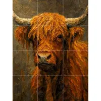IXXI Roodbruine Schotse Hooglander, Natalie Bruns - 60 x 80 cm - Grote wanddecoratie en posters - Olieverf, Kwaststreken, Realisme, Naturalisme