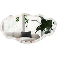 Wallfluent Subtiele Elegantie Spiegel - Wit Rechthoekige Spiegel Voor Interieur - Organische Spiegel - Slaapkamer, Woonkamer, Kantoor - Boho - 45x90 cm - Totale afmeting 52x97 cm