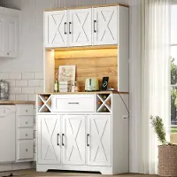STILVORA voorraadkast met wijnrekken, vitrinekast voor woonkamer en eetkamer, keukenkast met LED-verlichting, wijnschrank, wit