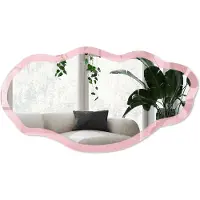 Wallfluent Lichtroze Spiegel - Roze Rechthoekige Spiegel Met Modern Design - Organische Spiegel - Slaapkamer, Woonkamer, Kantoor - Minimalistisch - 45x90 cm - Totale afmeting 52x97 cm