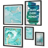 Coloray 5-Delige Schilderij Set - Abstracte Composities Met Inspirerende Letters En Patronen - 50 x 50 cm, 20 x 30 cm En 40 x 60 cm - Stijlvolle Muurdecoratie - Kantoor - Moderne Wanddecoratie