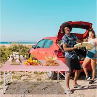 HAUSS SPOLE Campingtafel - Opvouwbaar En In Hoogte Verstelbaar Met Handgreep - Voor Kamperen Picknick En Feest Binnen En Buiten - Roze - 125x61x58-74 Cm