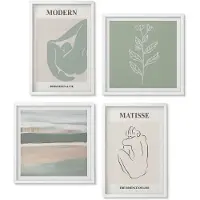 Wallfluent 4-Delige Schilderij Set - Abstracte Vormen In Pasteltinten Met Planten - 40 x 40 En 40 x 60 - Stijlvolle Wanddecoratie - Interieur - Interieur Decoratie
