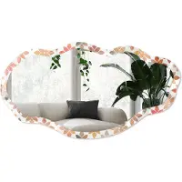 Wallfluent Bloemenpatroon Spiegel - Bruin Moderne Rechthoekige Wandspiegel - Organische Spiegel - Slaapkamer, Woonkamer, Hal - Aquarel - 45x90 cm - Totale afmeting 52x97 cm