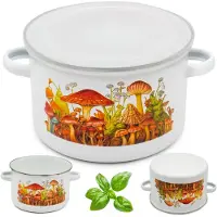 Tragar Emalieren Pan met Deksel 1,85L - 16cm - Grzyby Patroon