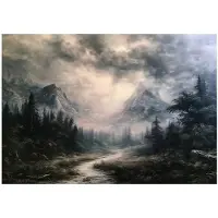 WALLARENA - Fotobehang - 150x105 cm - bergen, bos, wolken en weg voor woonkamer en slaapkamer