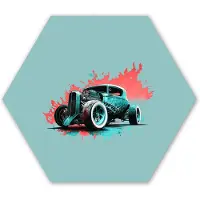 MuchoWow Hexagon wanddecoratie - Kunststof Wanddecoratie - Hexagon Schilderij - Auto - Vintage - Verf - Groen - 75x65 cm