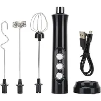 LONGZIMING -Elektrische Melkopschuimer - USB Oplaadbare Melkopschuimer - 3 Snelheden Instelbaar - RVS Garde - Voor Cappuccino Latte Macchiato Koffie en Matcha