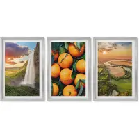 Wallfluent 4-Delige Schilderij Set - Waterval Bergen Sinaasappels Italiaans Landschap Zonsondergang - 40 x 60 cm - Wanddecoratie - Moderne Interieurdecoratie - Woonkamer Decoratie