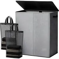Vali Wasmand - 145L - Wasmanden - Wasmand 2 Vakken - Grijs - 57cm x 38cm x 67cm