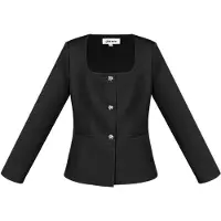 Gimme Elegante Polyester Vrouwen Jas met Rechthoekige Halslijn - Zwart - Maat L