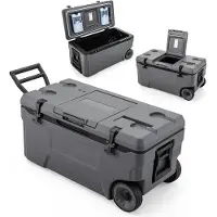 Costway Koelbox, grote thermobox van kunststof met wielen en handgreep, isolatiebox met afvoerstop, bekerhouder en veiligheidssluiting, draagbare koelkast voor camping en picknick