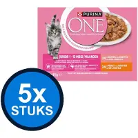 Purina One 5x - Junior Zalm, Kip & Wortels in Saus (8x85g) - Kattenvoer Natvoer - 680 g