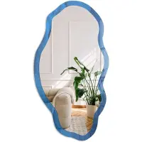 Coloray Blauwe Veren Spiegel - Blauw Rechthoekige Spiegel Met Modern Design - Organische Spiegel - Slaapkamer, Woonkamer, Kantoor - Fotografisch - 45x90 cm - Totale afmeting 52x97 cm