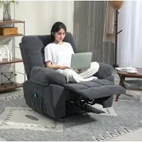 OKWISH Massagestoel – Handmatig Verstelbare Relaxfauteuil Met 8 Vibratiepunten En Verwarming – Tot 150° Ligstand Voor Woonkamer Of Slaapkamer – Stof – Donkergrijs