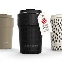 LARS NYSØM Bevægelse Thermos Coffee Mug-to-go 380ml - BPA-vrij met Isolatie - Lekvrije Roestvrijstalen Thermosbeker (Carbon Black/Crocodile/Gloss)