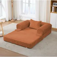 HAUSS SPOLE Fauteuil - Opvouwbare Slaapfauteuil - 1-Zits Met Kussen - Voor Woonkamer En Logeerkamer - Ribstof Oranje