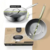BE Living RVS Pannenset 4-delig - Ø 24 & 28 cm Koekenpannenset + Ø 28 cm Hapjespan + Ø 28 cm Wokpan met Deksel