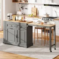 HAUSS SPOLE Keukeneiland Verrijdbaar Uitschuifbaar Met Opbergruimte Voor Keuken En Eetkamer MDF Grijs 112 180 Cm