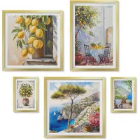 Wallfluent 5-Delige Schilderij Set - Citrusinspiratie In Een Zonnige Mediterrane Stijl - 50 x 50 cm, 20 x 30 cm En 40 x 60 cm - Stijlvolle Muurdecoratie - Slaapkamer - Decoratieve Schilderijen