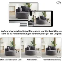 HAUSS SPOLE Fauteuil - Ronde Loungefauteuil - Met 3 Sierkussens En Brede Armleuningen - Voor Woonkamer En Slaapkamer - Cord Grijs