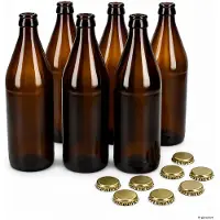 MamboCat 6-delige set bruine bierfles 0,5L met 8x gouden kroonkurken – 6x 24890 & 8x 24064