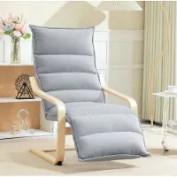 OKWISH Relaxfauteuil 67 x 93-114 x 105 cm - Verstelbare Voetensteun, Schommelend Onderstel En Hoge Rugleuning - Woonkamer - Fluweel - Lichtgrijs